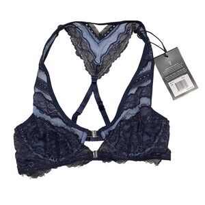 NEW Thistle and Spire Bra Womens 32B Blue Racerback Lace Front Closure Underwire